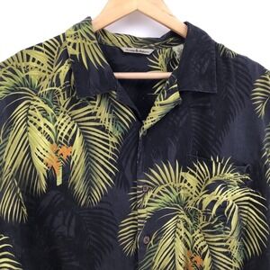 Tommy Bahama Hawaiian Shirt Black Palm Tree Tropical Aloha Silk Mens XL